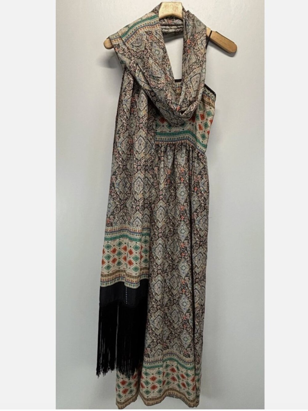 Vintage Kappi Maxi Dress Scarf 34” Bust with matching shawl with fringe - Picture 2 of 7